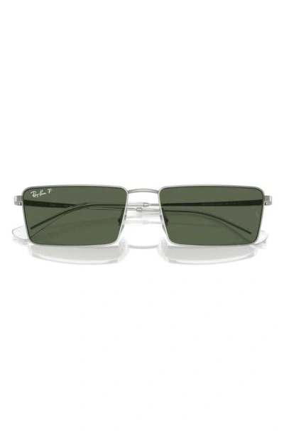 Ray Ban Emy Bio-based Sunglasses Silver Frame Green Lenses Polarized 59-17 In Silver
