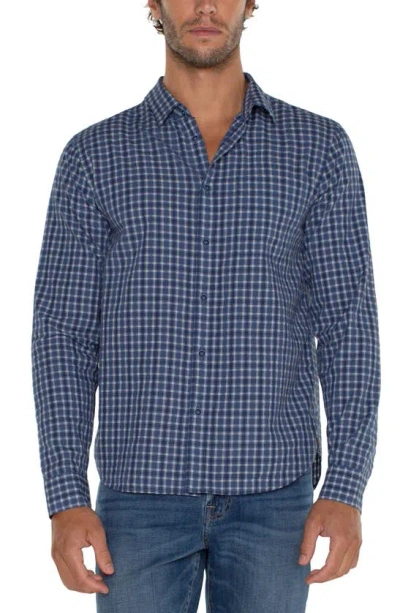Shop Liverpool Los Angeles Plaid Stretch Button-up Shirt In Blue White Mult