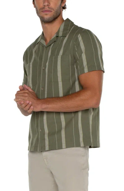Shop Liverpool Los Angeles Stripe Camp Shirt In Olive Ivory