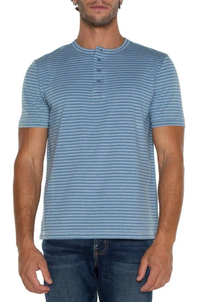 Shop Liverpool Los Angeles Stripe Short Sleeve Henley In Blue White Mult