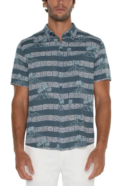Shop Liverpool Los Angeles Aloha Short Sleeve Button-down Shirt In Euclpts/ Prclain