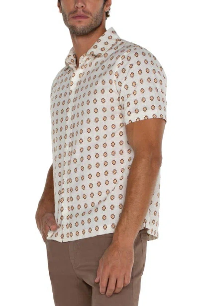 Shop Liverpool Los Angeles Grid Print Short Sleeve Button-up Shirt In Porcelain Clove