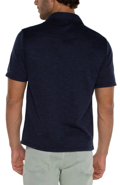 Shop Liverpool Los Angeles Short Sleeve Slub Knit Button-up Shirt In Navy Blue Multi