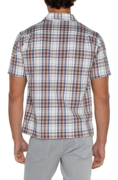 Liverpool Los Angeles Printed Short Sleeve Button Front Shirt In White Peach Multi