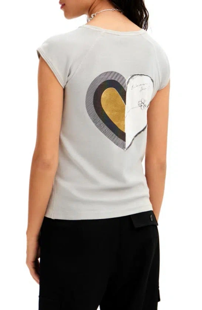 Shop Desigual Shiny Heart Top In Black/grey