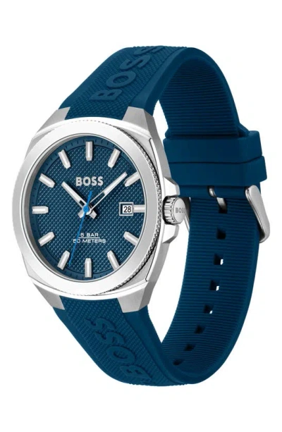 Shop Hugo Boss Walker Silicone Strap Watch, 41mm In Blue