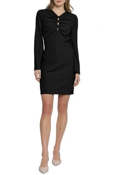 Shop Donna Morgan For Maggy Kyhle Cutout Long Sleeve Dress In Black