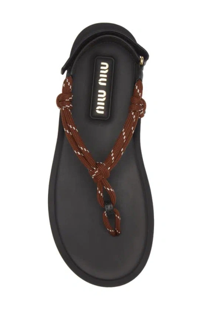 Shop Miu Miu Riviere Cord & Leather Sandal In Tobacco