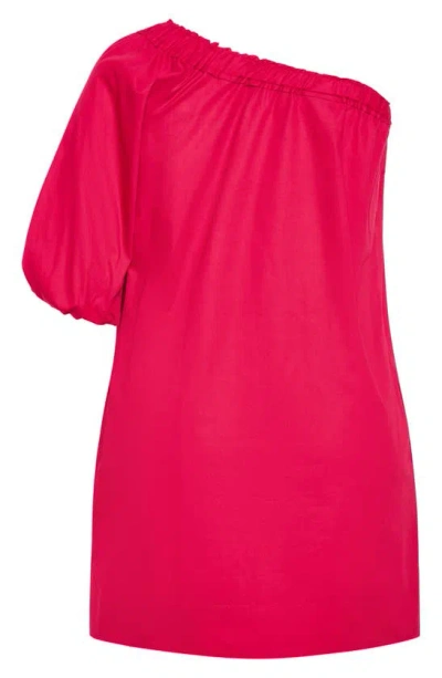 Shop City Chic Jemma One-shoulder Cotton Dress In Pink Sherbet