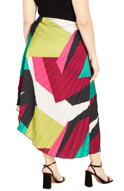 Shop City Chic Amaya Print Pleated Satin Maxi Skirt In Standout Geo