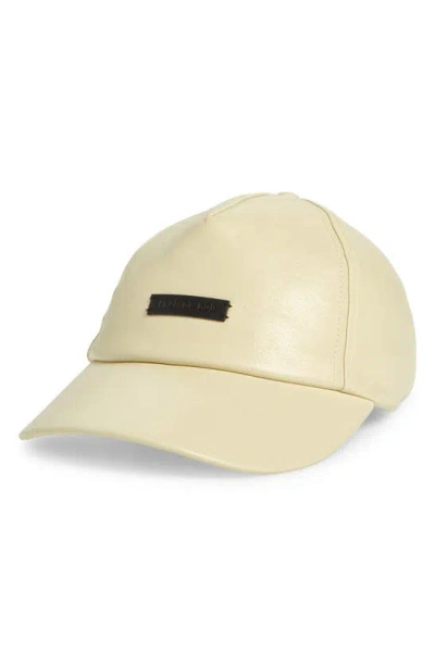 Shop Fear Of God Logo Leather Baseball Cap In Lemon Cream