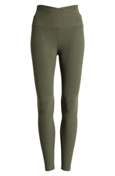 Shop Beyond Yoga At Your Leisure Space Dye High Waist Midi Leggings In Moss Green Heather