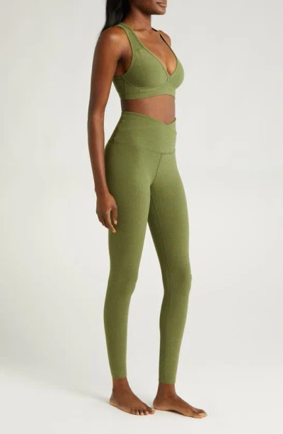 Shop Beyond Yoga At Your Leisure Space Dye High Waist Midi Leggings In Moss Green Heather