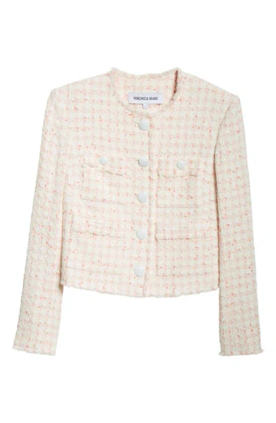 Shop Veronica Beard Olbia Cotton Blend Tweed Jacket In Off White/ Coral