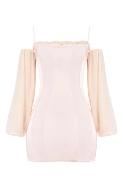 Shop Mistress Rocks Cold Shoulder Long Sleeve Minidress In Peach
