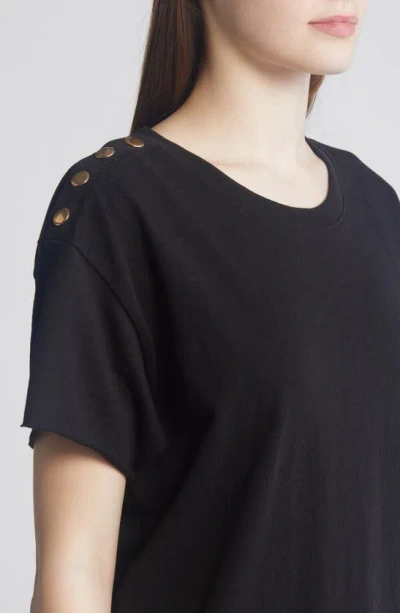 Shop Nation Ltd Rowan Shoulder Snap T-shirt Dress In Jet Black