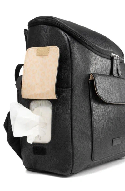 Shop Storksak Lennox Convertible Faux Leather Diaper Bag In Black