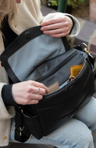 Shop Storksak Aria Leather Diaper/stroller Bag In Black