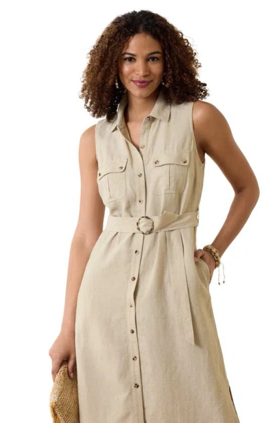 Shop Tommy Bahama Two Palms Sleeveless Linen Mid Shirtdress In Natural