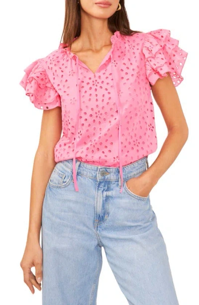 Shop 1.state Broderie Anglaise Flutter Sleeve Top In Island Bloom