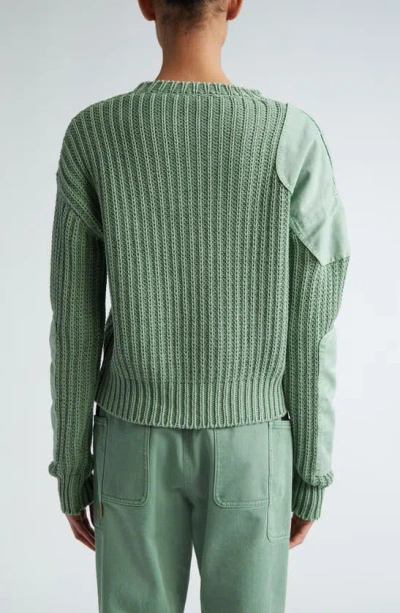 Shop Max Mara Abisso Mixed Media Cotton Sweater In Sage Green