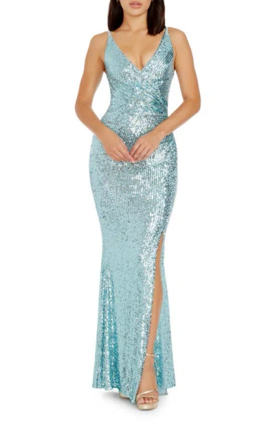 Dress The Population Jordan Sequin Gown In Light Ice Blue
