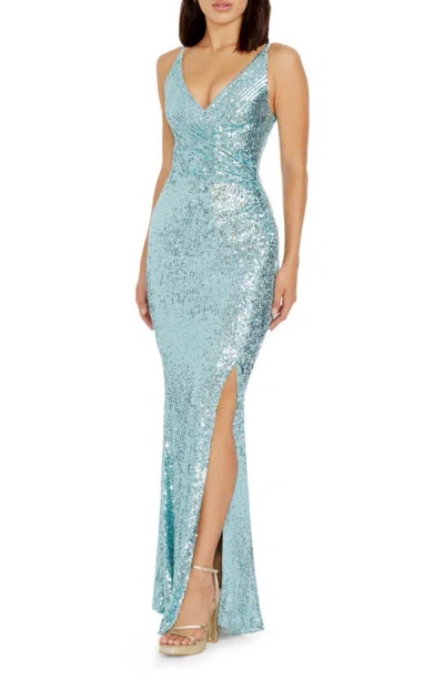 Dress The Population Jordan Sequin Gown In Light Ice Blue