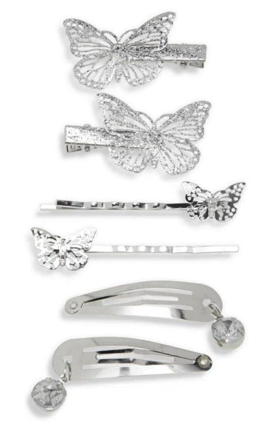 Shop Capelli New York Kids' Assorted Set Of 6 Hair Clips And Pins In Silver