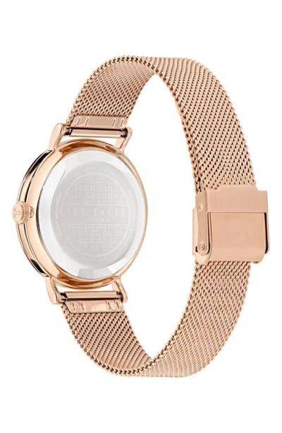 Ted Baker Floral Leather Strap Watch In Rose Goldone