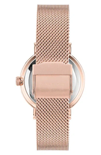 Ted Baker Floral Leather Strap Watch In Rose Goldone