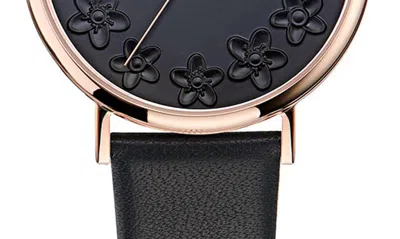 Shop Ted Baker Floral Leather Strap Watch In Black