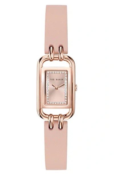 Shop Ted Baker Iconic Leather Strap Watch, 8mm X 12mm In Pink