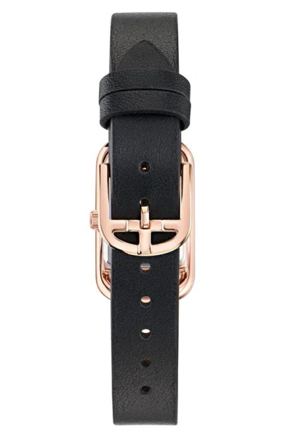 Shop Ted Baker Iconic Leather Strap Watch, 8mm X 12mm In Black