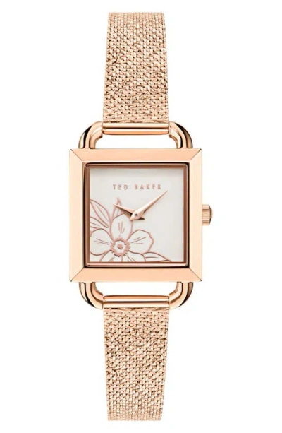 Shop Ted Baker Iconic Floral Rsst Mesh Strap Watch In Rose Goldone