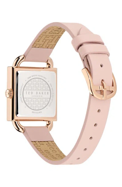 Ted Baker Square Leather Strap Watch In Pink