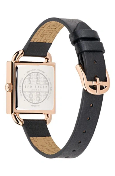 Shop Ted Baker Square Leather Strap Watch In Black