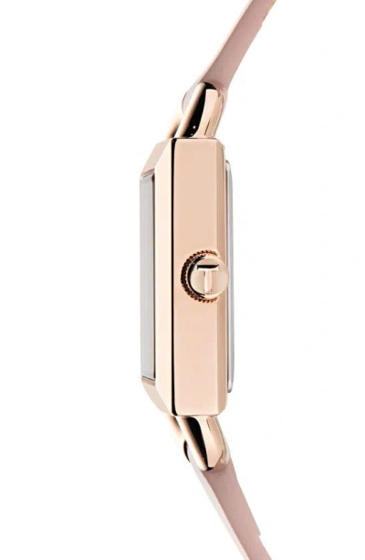 Ted Baker Square Leather Strap Watch In Pink