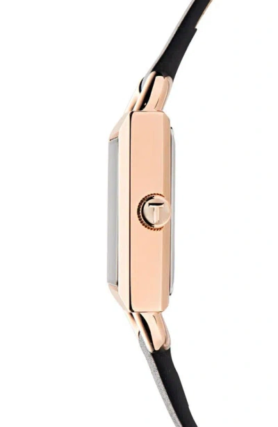 Ted Baker London Square Leather Strap Watch In Black