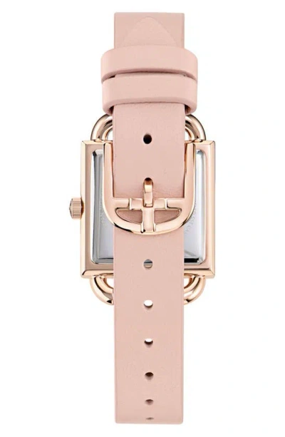 Ted Baker Square Leather Strap Watch In Pink