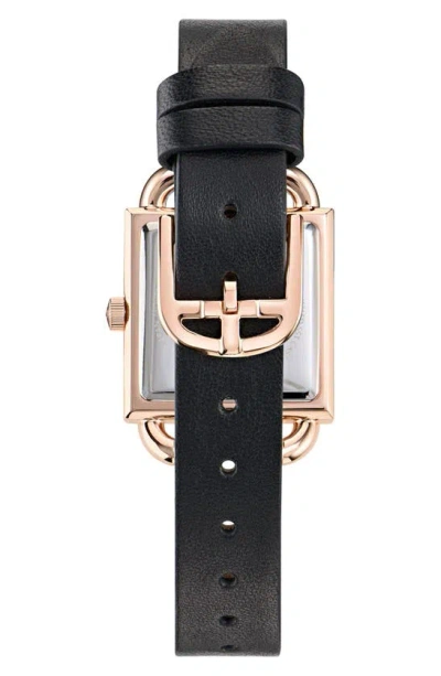 Shop Ted Baker Square Leather Strap Watch In Black