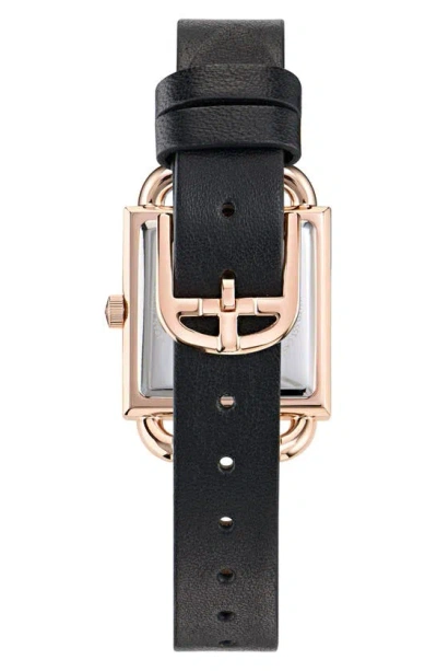 Ted Baker London Square Leather Strap Watch In Black
