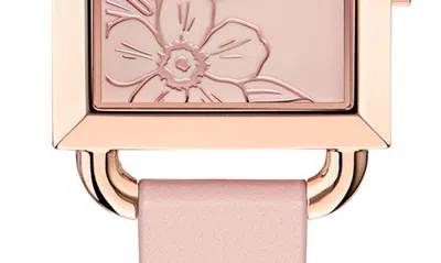 Ted Baker Square Leather Strap Watch In Pink