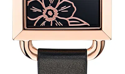 Shop Ted Baker Square Leather Strap Watch In Black