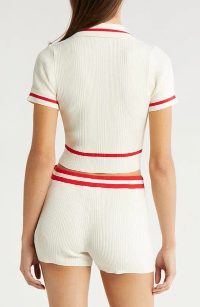 Shop Solid & Striped The Ronnie Crop Cover-up Polo In Brule/ Lipstick Red