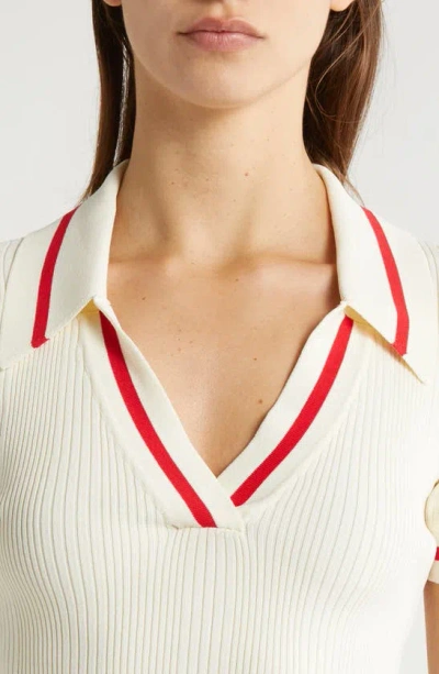 Shop Solid & Striped The Ronnie Crop Cover-up Polo In Brule/ Lipstick Red