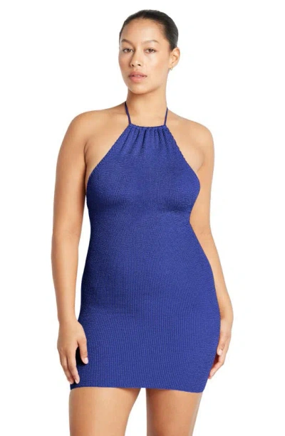Shop Bondeye Imogen Cover-up Body-con Halter Dress In Lapis Shimmer