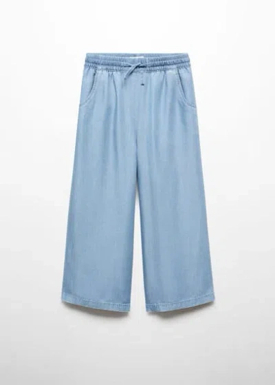 Shop Mango Lyocell Pants With Elastic Waistband Medium Blue In Bleu Moyen