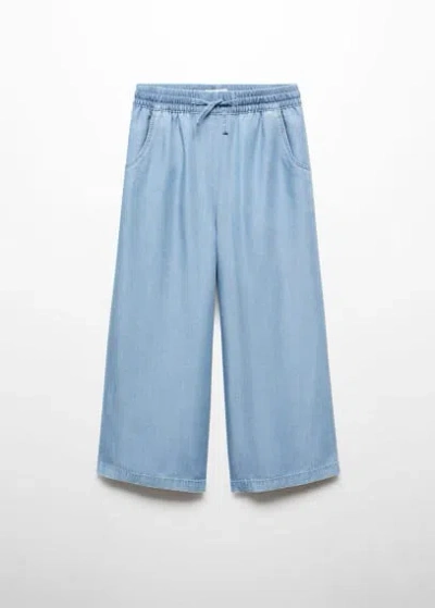 Shop Mango Lyocell Trousers With Elastic Waistband Medium Blue In Bleu Moyen