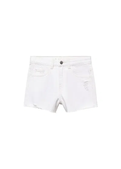 Shop Mango Decorative Ripped Denim Shorts White In Blanc