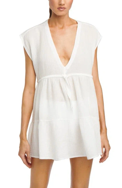 Shop Robin Piccone Tiered V-neck Cover-up Dress In White